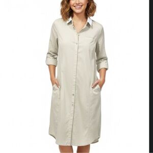 J. Jill Missy kakhi long sleeve roll tab shirt dress size 12